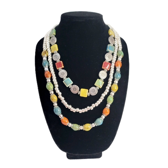 Sophisticated Southwestern Style Beaded Multicolored Multistrand Necklace Set - Picture 4 of 16
